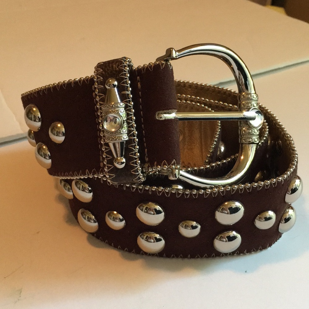 Kathy Van Zeeland Studded Belt- brown suede